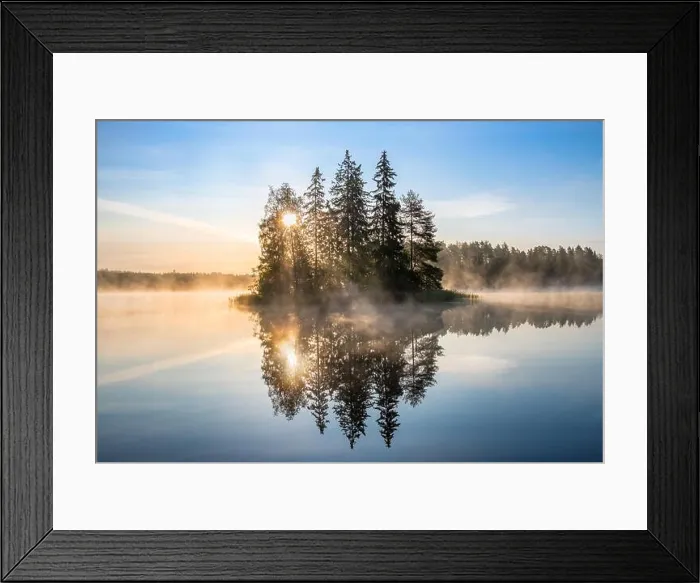 Framed Print : Beautiful morning glow with calm landscape with mood sunrise and sunlight at summer morning in Finland Framed Print : Beautiful morning glow with calm landscape with mood sunrise and sunlight at summer morning in Finland