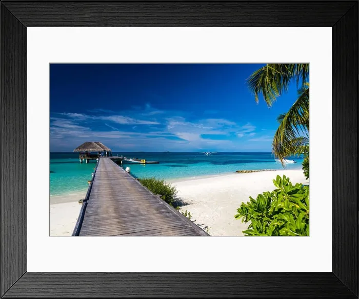 Framed Print : Beautiful beach in Maldives with few palm trees and blue lagoon. Tropical background concept Framed Print : Beautiful beach in Maldives with few palm trees and blue lagoon. Tropical background concept