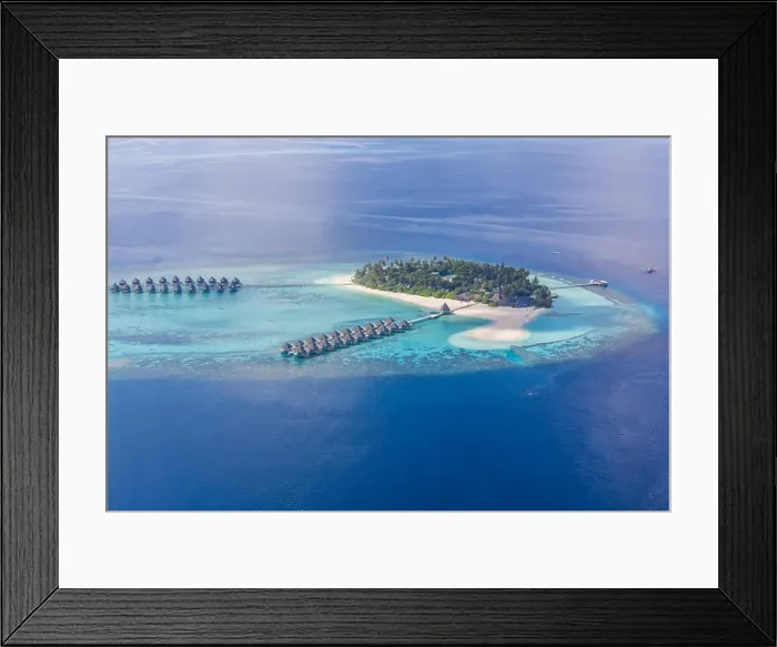 Framed Print : Aerial view from a seaplane on Maldives island Framed Print : Aerial view from a seaplane on Maldives island