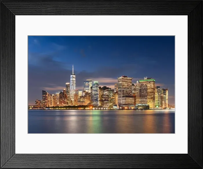 Framed Print : New York, New York, USA. Lower Manhattan Financial District at night Framed Print : New York, New York, USA. Lower Manhattan Financial District at night
