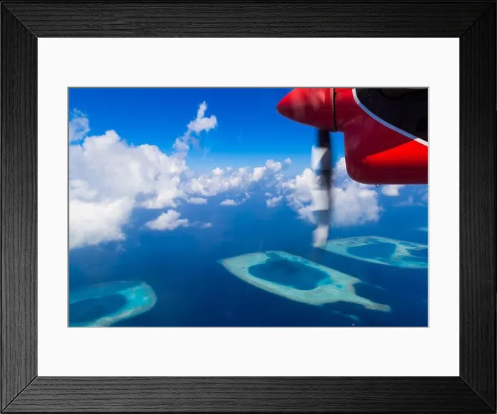 Framed Print : Aerial view from a seaplane on Maldives island Framed Print : Aerial view from a seaplane on Maldives island
