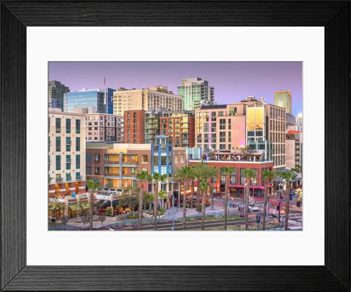Framed Print : San Diego, California cityscape at the Gaslamp Quarter at dusk Framed Print : San Diego, California cityscape at the Gaslamp Quarter at dusk