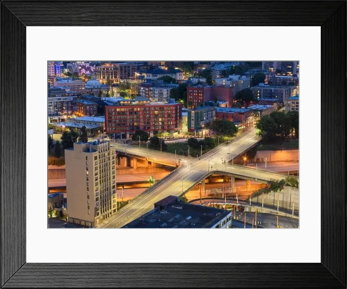 Framed Print : Roads and buildings in downtown Seatle, Washington, USA Framed Print : Roads and buildings in downtown Seatle, Washington, USA