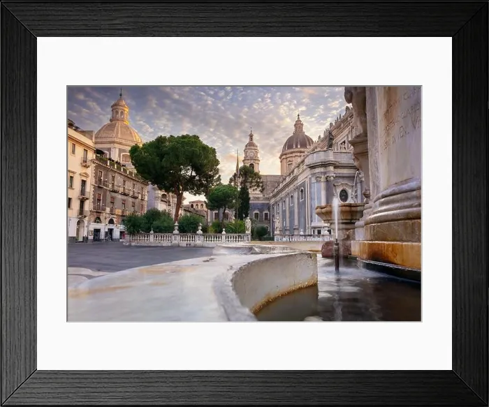 Framed Print : Catania, Sicily, Italy. Cityscape image of Duomo Square in Catania, Sicily with Cathedral of Saint Agatha at sunrise Framed Print : Catania, Sicily, Italy. Cityscape image of Duomo Square in Catania, Sicily with Cathedral of Saint Agatha at sunrise