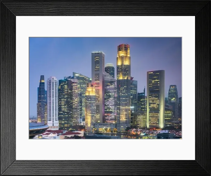 Framed Print : Singapore skyline view of the Central Area at night Framed Print : Singapore skyline view of the Central Area at night