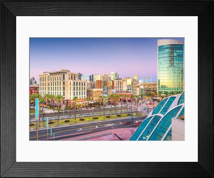 Framed Print : San Diego, California cityscape at the Gaslamp Quarter at dusk
