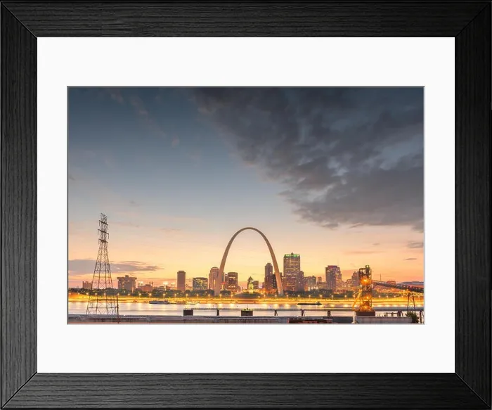 Framed Print : St. Louis, Missouri, USA downtown cityscape on the river at dusk Framed Print : St. Louis, Missouri, USA downtown cityscape on the river at dusk
