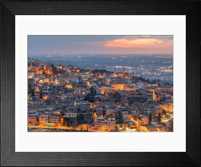Framed Print : Tivoli, Italy town view from above at dusk Framed Print : Tivoli, Italy town view from above at dusk