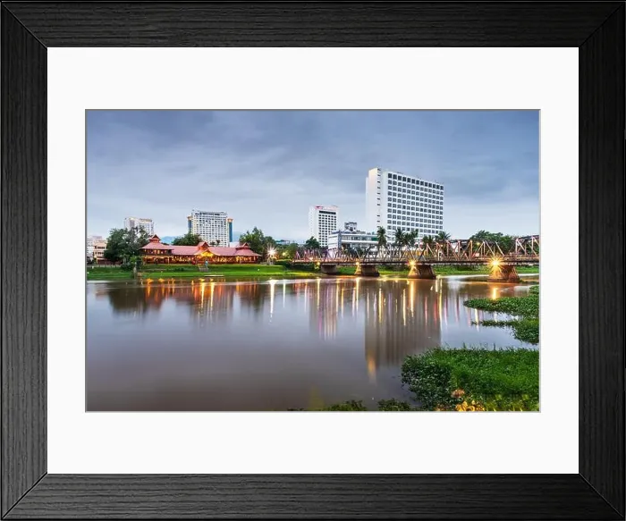 Framed Print : Chiang Mai, Thailand hotel skyline on the Ping River at dusk Framed Print : Chiang Mai, Thailand hotel skyline on the Ping River at dusk