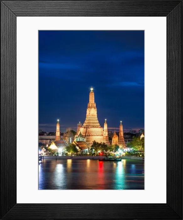 Framed Print : Night view of Wat Arun temple and Chao Phraya River, Bangkok, Thailand Framed Print : Night view of Wat Arun temple and Chao Phraya River, Bangkok, Thailand