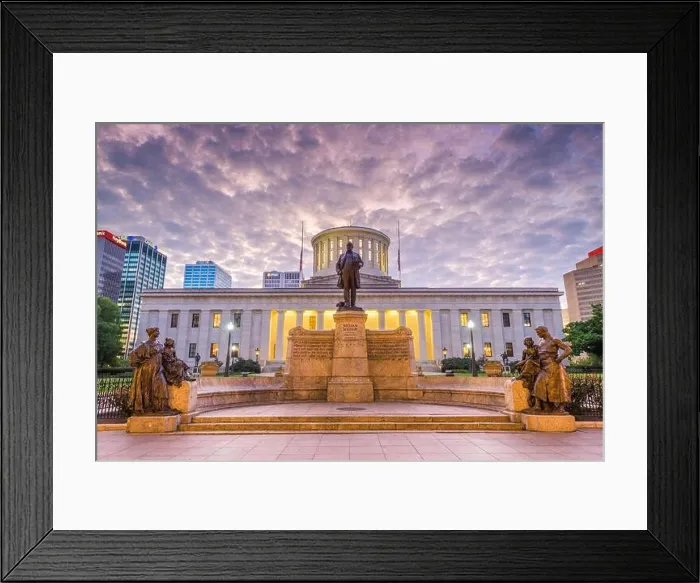 Framed Print : COLUMBUS, OHIO - AUGUST 12, 2019: The Ohio Statehouse at dawn in Columbus Framed Print : COLUMBUS, OHIO - AUGUST 12, 2019: The Ohio Statehouse at dawn in Columbus