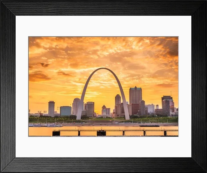 Framed Print : St. Louis, Missouri, USA downtown cityscape on the river at dusk Framed Print : St. Louis, Missouri, USA downtown cityscape on the river at dusk