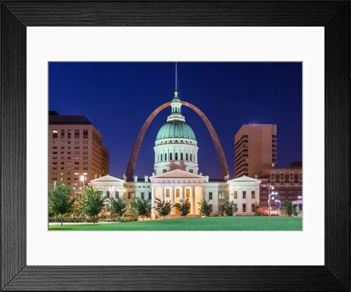 Framed Print : St. Louis, Missouri, USA park and citycape with the old courthouse at night Framed Print : St. Louis, Missouri, USA park and citycape with the old courthouse at night