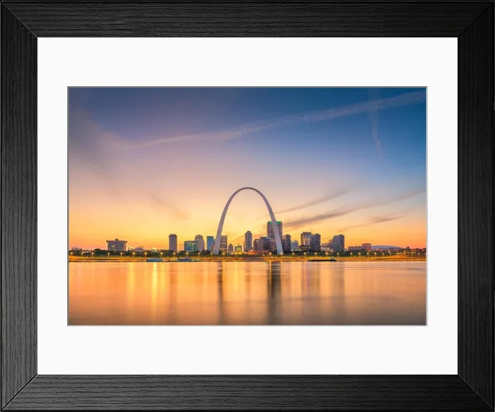 Framed Print : St. Louis, Missouri, USA downtown cityscape on the river at dusk Framed Print : St. Louis, Missouri, USA downtown cityscape on the river at dusk