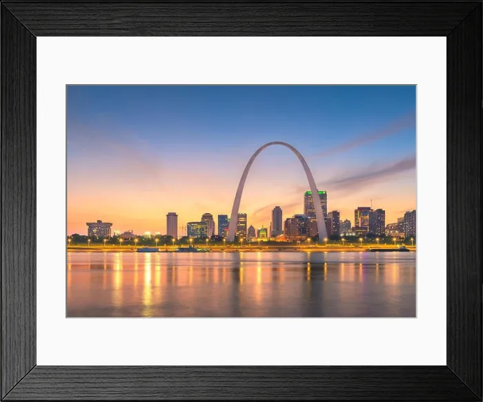 Framed Print : St. Louis, Missouri, USA downtown cityscape on the river at dusk Framed Print : St. Louis, Missouri, USA downtown cityscape on the river at dusk