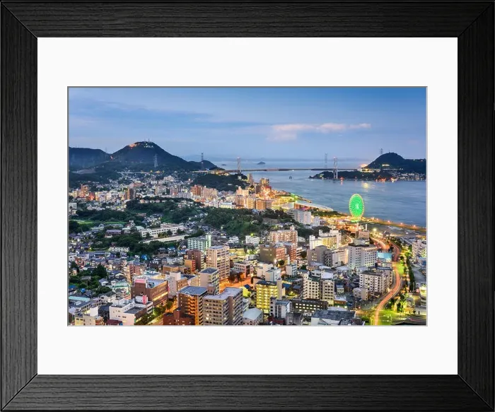 Framed Print : Shimonoseki, Japan skyline over the Kanmon Straits Framed Print : Shimonoseki, Japan skyline over the Kanmon Straits