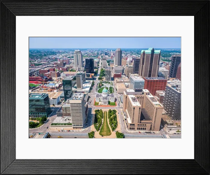 Framed Print : St. Louis, Missouri, USA downtown skyline from above Framed Print : St. Louis, Missouri, USA downtown skyline from above