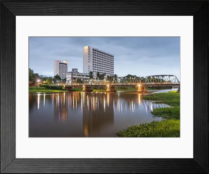 Framed Print : Chiang Mai, Thailand hotel skyline on the Ping River at dusk Framed Print : Chiang Mai, Thailand hotel skyline on the Ping River at dusk