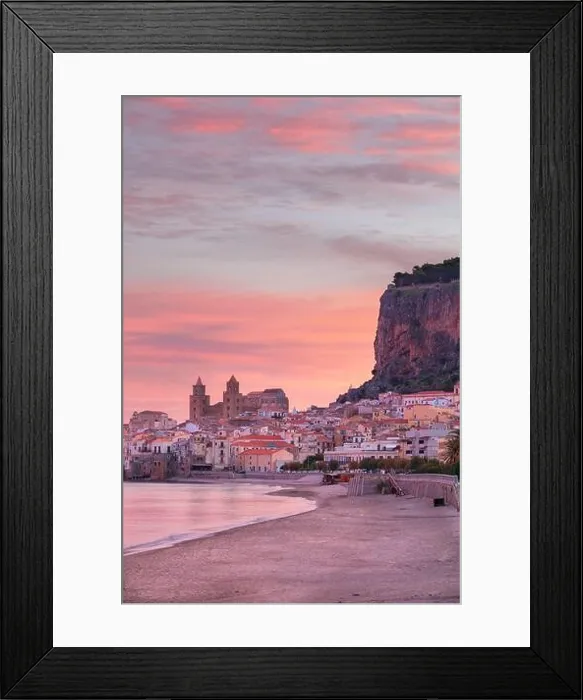 Framed Print : Cefalu, Sicily, Italy. Cityscape image if coastal town Cefalu in Sicily at dramatic sunrise Framed Print : Cefalu, Sicily, Italy. Cityscape image if coastal town Cefalu in Sicily at dramatic sunrise