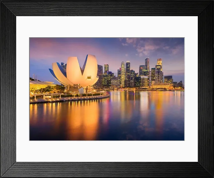 Framed Print : Singapore skyline at the Marina during twilight Framed Print : Singapore skyline at the Marina during twilight