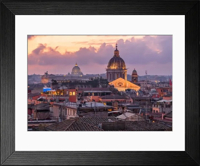 Framed Print : Rome, Italy rooftop skyline at dusk with the Vatican in the distance Framed Print : Rome, Italy rooftop skyline at dusk with the Vatican in the distance