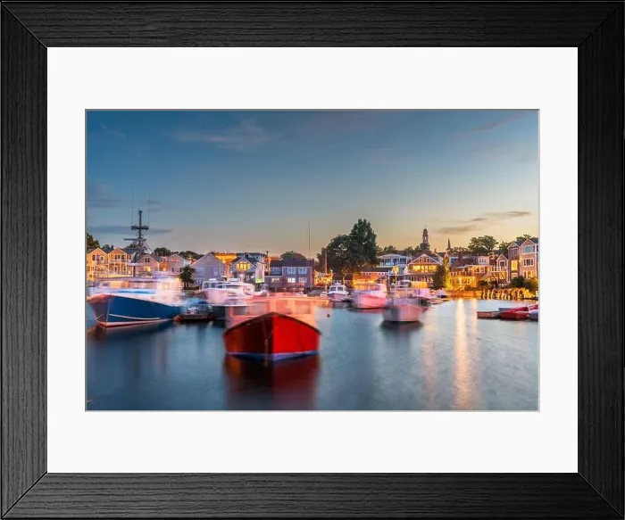 Framed Print : Rockport, Massachusetts, USA downtown and harbor view at dusk