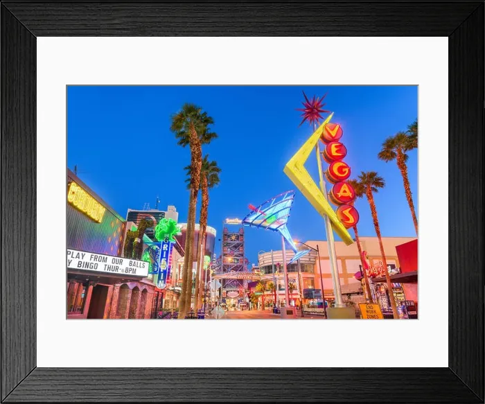 Framed Print : LAS VEGAS, NEVADA - MAY 13, 2019: Fremont East District of Las Vegas at dawn. It is among the most famous streets in the Las Vegas Valley Framed Print : LAS VEGAS, NEVADA - MAY 13, 2019: Fremont East District of Las Vegas at dawn. It is among the most famous streets in the Las Vegas Valley
