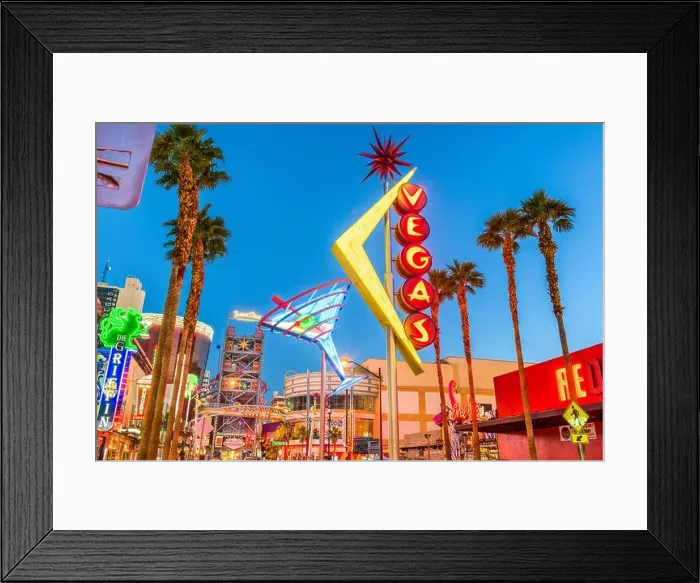 Framed Print : LAS VEGAS, NEVADA - MAY 13, 2019: Fremont East District of Las Vegas at dawn. It is among the most famous streets in the Las Vegas Valley Framed Print : LAS VEGAS, NEVADA - MAY 13, 2019: Fremont East District of Las Vegas at dawn. It is among the most famous streets in the Las Vegas Valley