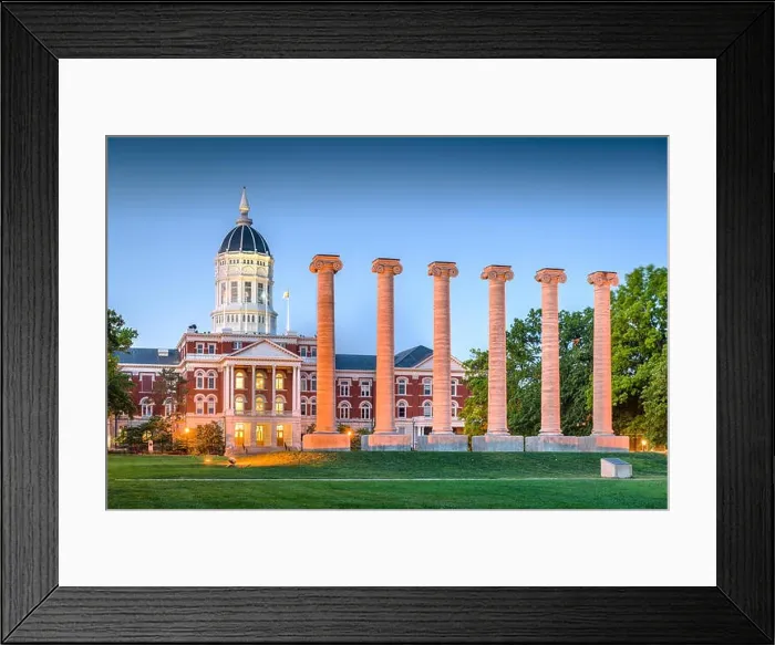 Framed Print : Columbia, Missouri, USA historic columns at twilight Framed Print : Columbia, Missouri, USA historic columns at twilight