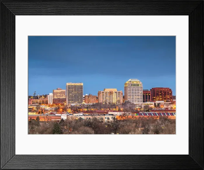 Framed Print : Colorado Springs, Colorado, USA downtown city skyline at dusk
