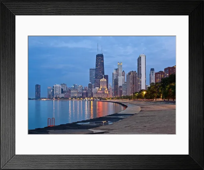 Framed Print : Chicago Skyline. Image of the Chicago downtown lakefront at twilight Framed Print : Chicago Skyline. Image of the Chicago downtown lakefront at twilight