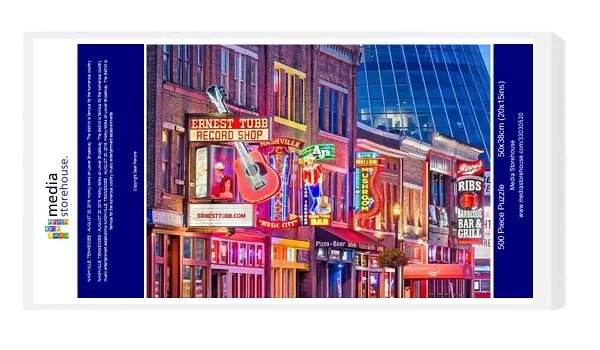 NASHVILLE, TENNESSEE - AUGUST 20, 2018: Honky-tonks on Lower Broadway. The district is famous for the numerous country music entertainment establishme