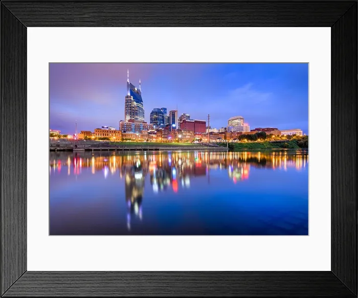 Framed Print : Nashville, Tennessee, USA skyline on the Cumberland River at night