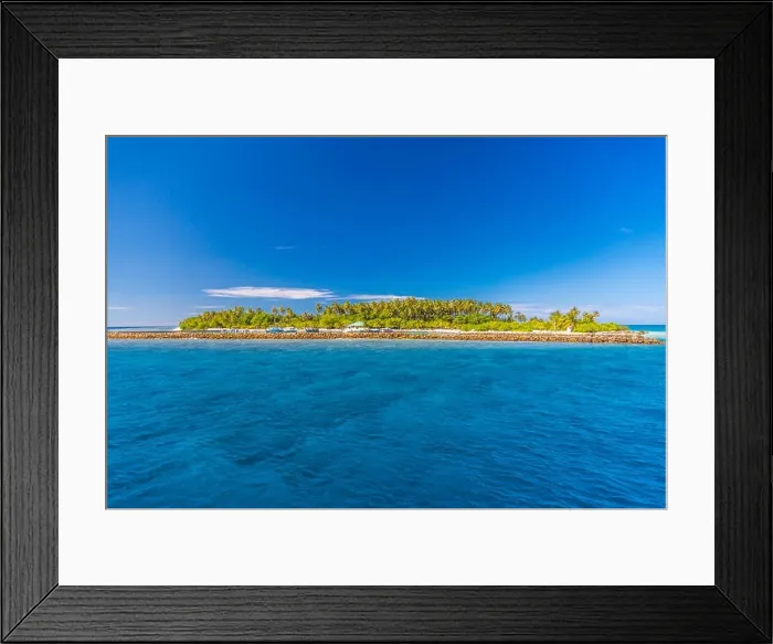 Framed Print : Amazing tropical beach in Maldives with few palm trees and blue lagoon