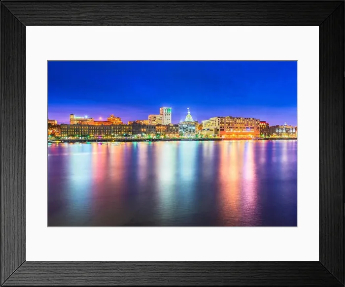 Framed Print : Savannah, Georgia, USA skyline on the Savannah River at dusk Framed Print : Savannah, Georgia, USA skyline on the Savannah River at dusk