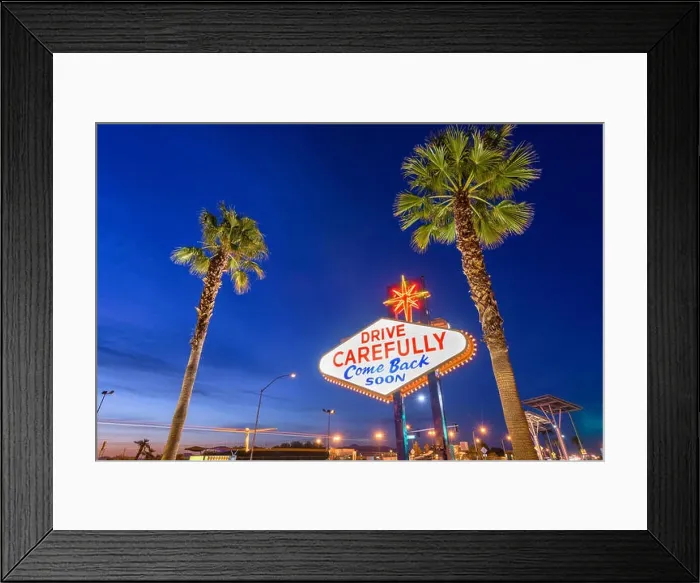 Framed Print : Las Vegas, Nevada, USA at the back of the Welcome to Las Vegas Sign reminding you to drive carefully and come back soon Framed Print : Las Vegas, Nevada, USA at the back of the Welcome to Las Vegas Sign reminding you to drive carefully and come back soon