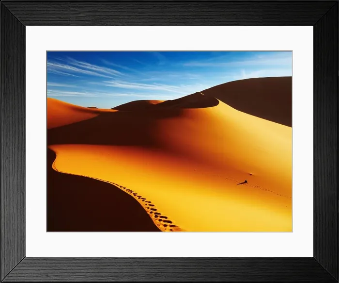 Framed Print : Sand dune with footprints at sunrise, Sahara Desert, Algeria Framed Print : Sand dune with footprints at sunrise, Sahara Desert, Algeria