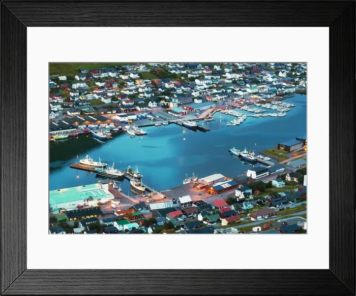 Framed Print : Breathtaking evening cityscape of Klaksvik town with fjord, pier, ships and boats, Bordoy island, Faroe islands, Denmark. Landscape photography Framed Print : Breathtaking evening cityscape of Klaksvik town with fjord, pier, ships and boats, Bordoy island, Faroe islands, Denmark. Landscape photography
