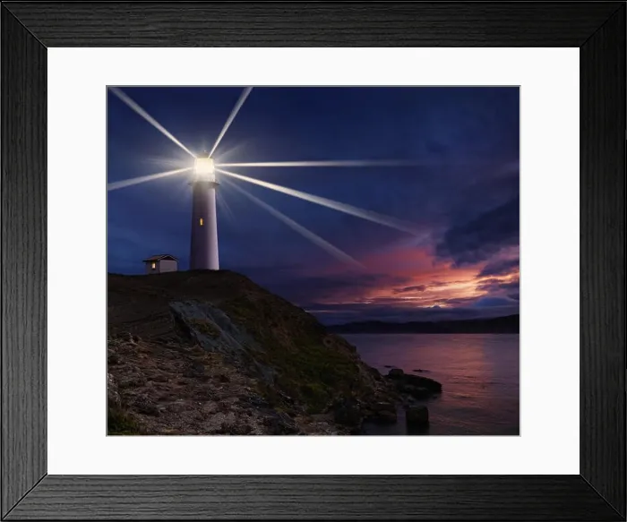 Framed Print : Lighthouse on the island against night sky Framed Print : Lighthouse on the island against night sky