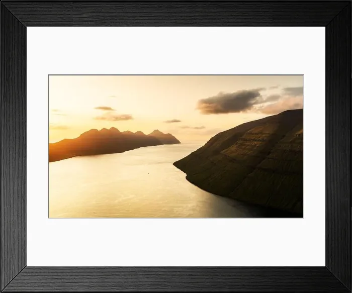 Framed Print : Picturesque sunset view from Klakkur peak near Klaksvik city on Kalsoy island, Faroe Islands, Denmark. Landscape photography Framed Print : Picturesque sunset view from Klakkur peak near Klaksvik city on Kalsoy island, Faroe Islands, Denmark. Landscape photography