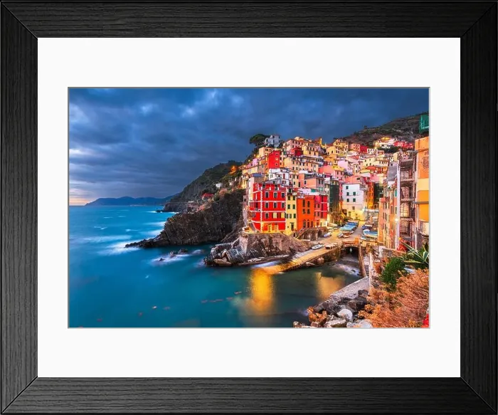 Framed Print : Riomaggiore, Italy, in the Cinque Terre coastal area during blue hour Framed Print : Riomaggiore, Italy, in the Cinque Terre coastal area during blue hour
