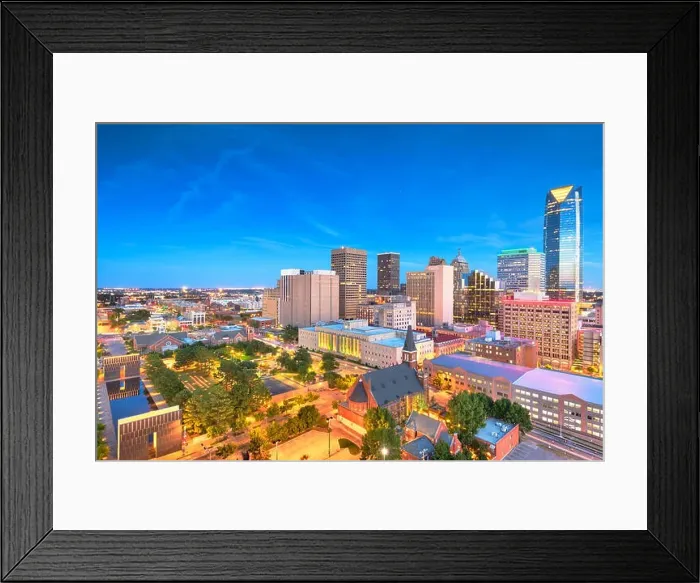 Framed Print : Downtown skyline of Oklahoma City, Oklahoma, USA at twilight Framed Print : Downtown skyline of Oklahoma City, Oklahoma, USA at twilight