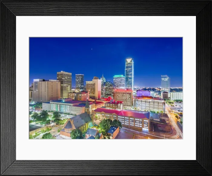 Framed Print : Downtown skyline of Oklahoma City, Oklahoma, USA at twilight Framed Print : Downtown skyline of Oklahoma City, Oklahoma, USA at twilight
