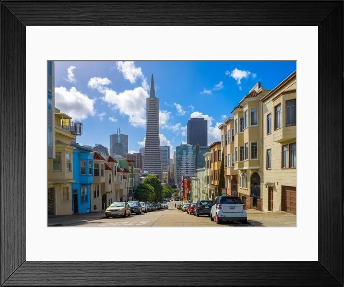Framed Print : San Francisco, California, USA downtown cityscape and streets Framed Print : San Francisco, California, USA downtown cityscape and streets