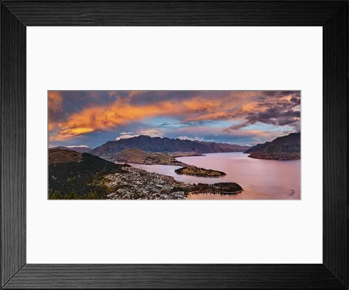 Framed Print : Queenstown cityscape with Wakatipu lake and Remarkables Mountains at sunset, New Zealand Framed Print : Queenstown cityscape with Wakatipu lake and Remarkables Mountains at sunset, New Zealand
