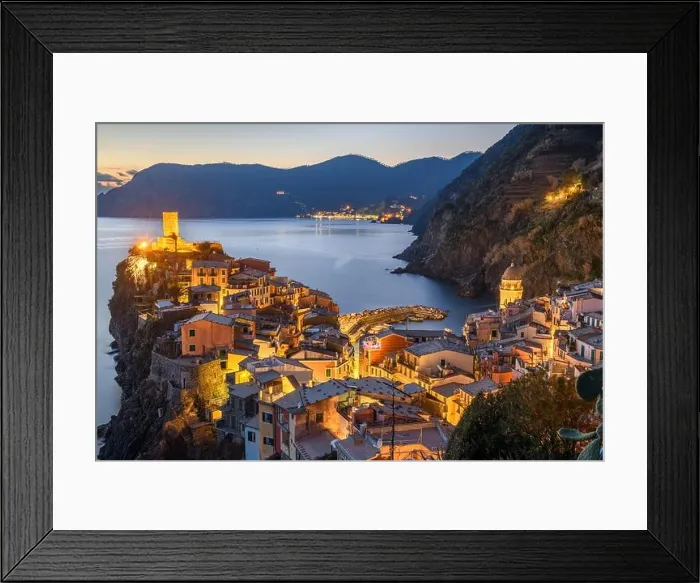 Framed Print : Vernazza, La Spezia, Liguria, Italy in the Cinque Terre region at dusk Framed Print : Vernazza, La Spezia, Liguria, Italy in the Cinque Terre region at dusk