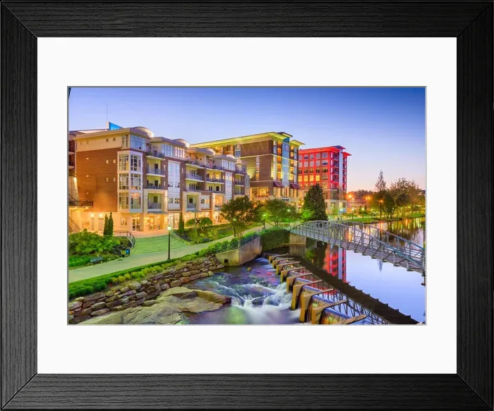 Framed Print : Greenville, South Carolina, USA downtown cityscape at dusk Framed Print : Greenville, South Carolina, USA downtown cityscape at dusk