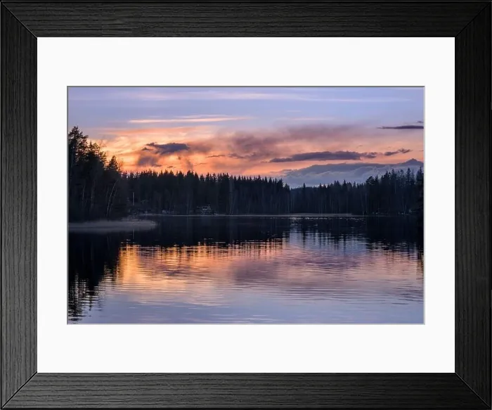 Framed Print : Scenic lake landscape with tranquility mood, sunset and beautiful reflections at spring evening in Finland Framed Print : Scenic lake landscape with tranquility mood, sunset and beautiful reflections at spring evening in Finland