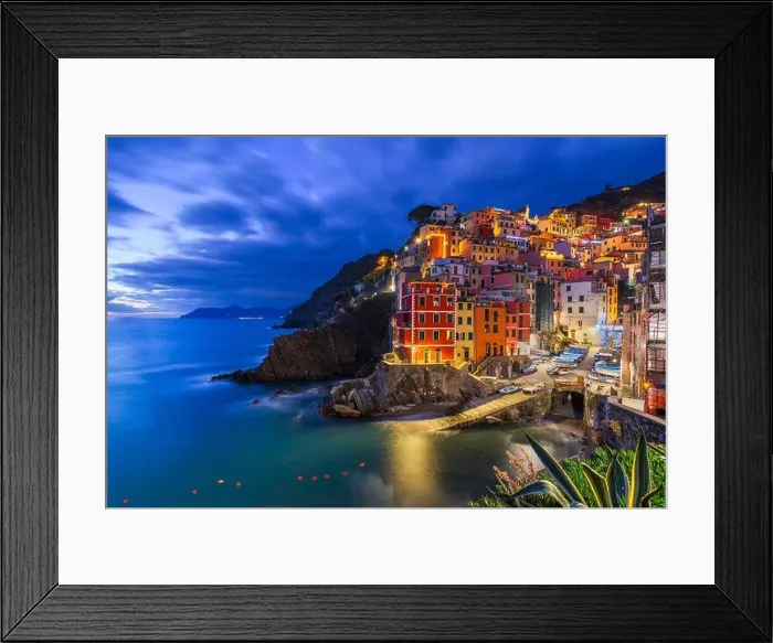 Framed Print : Riomaggiore, Italy, in the Cinque Terre coastal area during blue hour Framed Print : Riomaggiore, Italy, in the Cinque Terre coastal area during blue hour