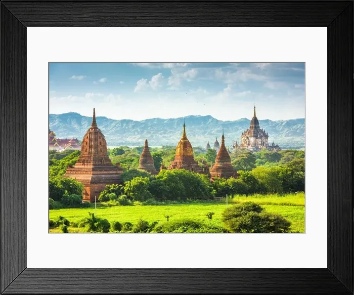 Framed Print : Bagan, Myanmar ancient temple ruins landscape in the archaeological zone in the afternoon